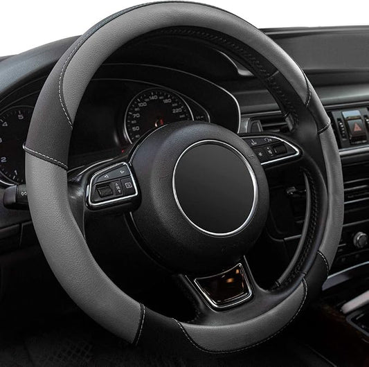 Steering Wheel Covers Gray Universal Microfiber Leather, Suitable for 14 1/2-15 inch Car Steering Wheel Cover, Breathable, Anti Slip & Odor by Xizopucy