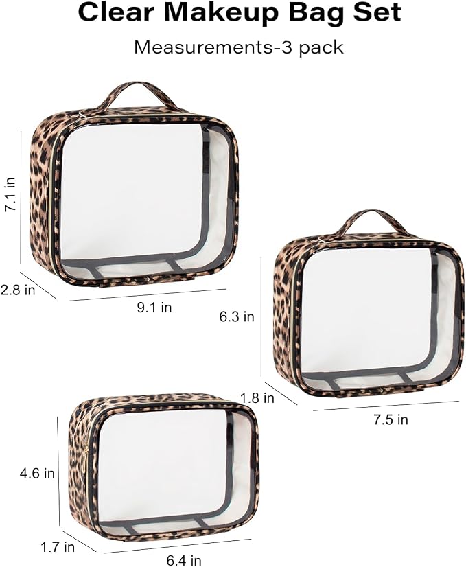 3 Pack Clear Toiletry Bag for Women, TSA Approved Organizer for Travel Size Toiletries Carry on Travel Accessories Bag Airport Airline Compliant Bag Makeup Bag Zipper Pouch Set - Image 7