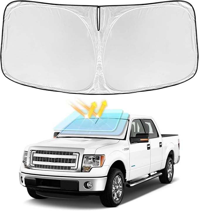 for Ford f150 2012-2014 Windshield Sun Shade - 4 Layers Car Sunshade | Front Windows Shade Cover Custom Fit f150 Sun Visor 250T Retractable Shade Blocks UV Rays Car Accessories by ZOIBVCARSUNSHADE