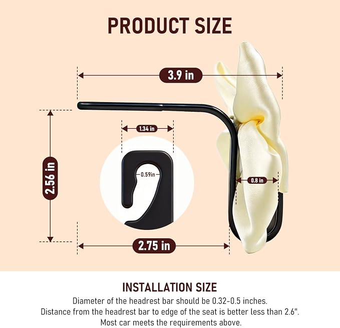 Car Seat Headrest Hook, Bow Car Purse Hooks, Auto Seat Hook Hangers Storage Organizer Interior Accessories for Purse Coats Umbrellas Grocery Bags Handbag, 2-Pack (White) - Image 7
