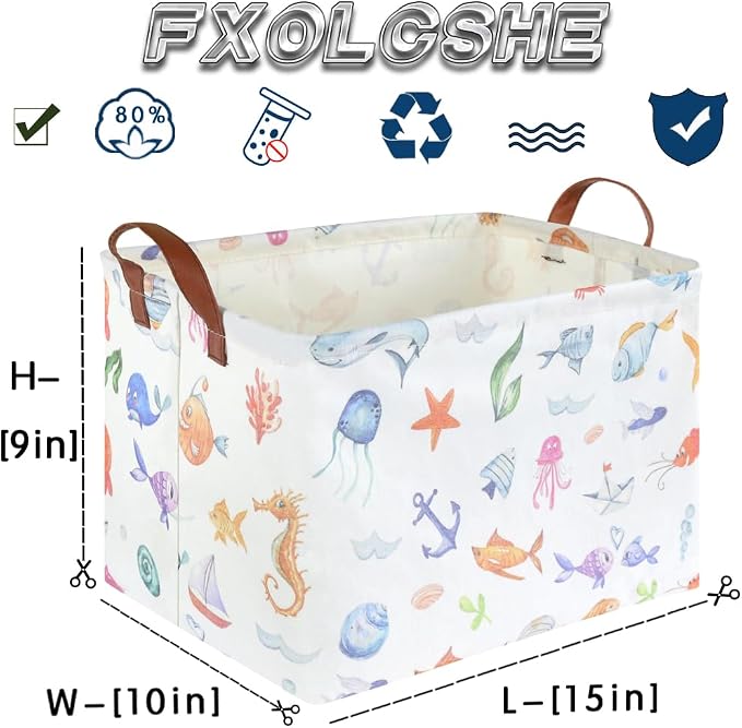 Rectangle Fish Basket,Ocean Animals Waterproof Kids foldable Laundry Basket,Nursery Hamper,Boys and Girls Hamper,kids Room decor, kids toy organizer,Gift basket(Ocean Animals) - Image 7