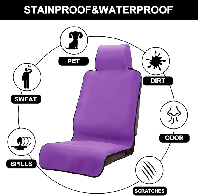 Neoprene Waterproof Car Seat Cover, Purple 2pcs, Non-Slip | Car Seat Protector, Sweat-proof, Universal Fit SUV & Truck, Machine Washable, For Gym, Yoga, Pets, Workout, Beach, Swimming - Image 3