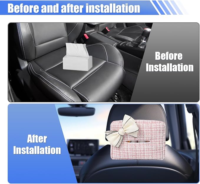 Car Tissue Holder, Cute Bow Tissue Box Cover for Auto Backseat, Rectangle Auto Napkin Holder Keep Car Tidy, Universal Napkin Storage Organizer for Vehicle Sun Visor, Headrest (Pink) - Image 5