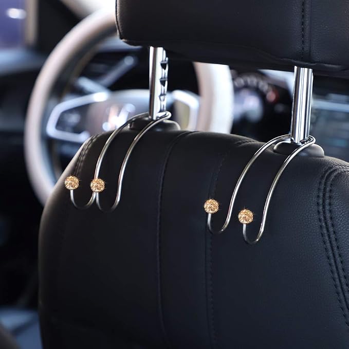 SAVORI Auto Hooks Bling Car Hangers Organizer Seat Headrest Hooks Strong and Durable Backseat Hanger Storage Universal for SUV Truck Vehicle 2 Pack (Gold) - Image 3