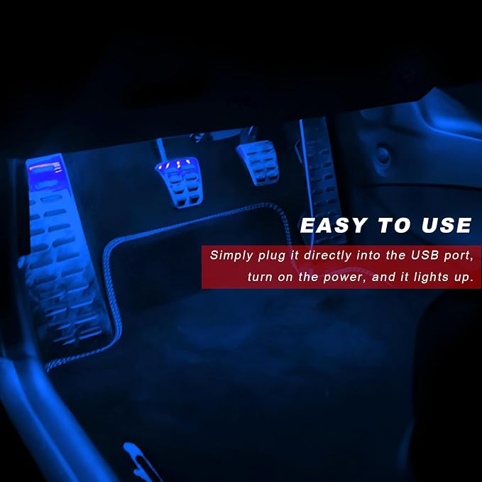 Car Interior LED Lights, 5V 3W Bright Ambient Light Vehicle Under Dash Neon Lamp with USB Port, 4 in 1 Atmosphere Lights Interior Decorative Lamps for Most Vehicles (Blue) - Image 4