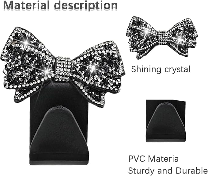 Zpana Bling Car Headreat Hook, 2PCS Crystal Rhinestone Cute Bow Vehicle Seat Back Hanger Storage for Purses Bags Grocery, Diamond Auto Rear Seat Organizer, Universal for SUV Truck Sedan (Pink) | PVC construction, rhinestone bow design, compact rear sea... - Image 3
