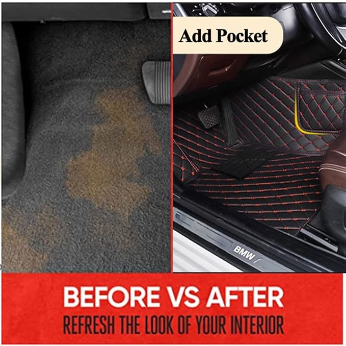 Car Floor Mats Compatible with 2022-Current Infiniti QX60 2+3+2 Seater/ 2022-Current Nissan Pathfinder Floor Liner All-Weather Black with Red Stitching - Image 3