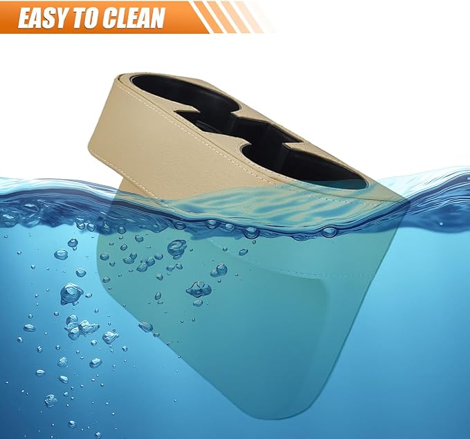 Car Cup Holder, PU Leather Auto Seat Gap Filler Organizer (Beige) | Multifunctional Vehicle Cup Drink Holder, Front Console Storage Box for Coin Cellphone Sunglasses, Universal Car Accessories - Image 4