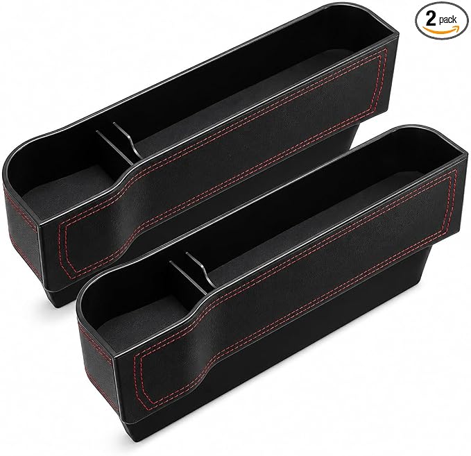 2 Pack Car Seat Gap Organizer with Cup Holder, PU Leather Storage Box, Phone Holder and Side Pocket Organizer, Universal Fit for Most Vehicles by Unknown