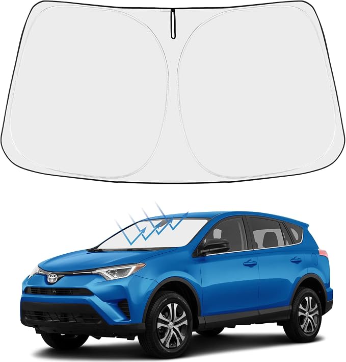 Proadsy Custom Fit 2013-2018 Toyota RAV4 Windshield Sun Shade, Blocks Heat | 240T Heat Shield, Drops Temp 54°F, Blocks 99% UV, Prevents Dashboard Cracking, Summer Parking & Beach Trips, Easy Twist-Fold by Proadsy