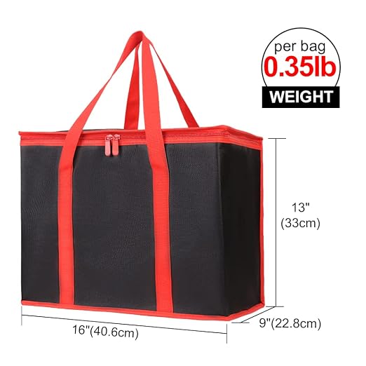 Bodaon 2-Pack Insulated Reusable Grocery Shopping Bags, X-Large Picnic Cooler Bag with Zipper Zippered Top Cold, Black with Red Edge - Image 2