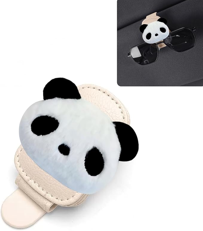 Panda Car Visor Accessories Magnetic Leather Sunglasses Holder | Ticket Card Clip Sunglasses Mount,Cars Visor Accessories Gadgets Pandas Auto Decor,Panda Gifts for Women,Men,Mom by Unknown