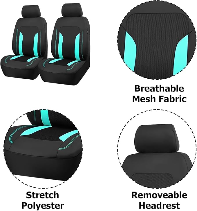 Bittwee Car Seat Covers Full Set, Breathable Automotive Front Seat Headrest Covers, Waterproof Comfortable Vehicle Seat Headrest Protection Accessories, Universal Fit (Mint) - Image 3
