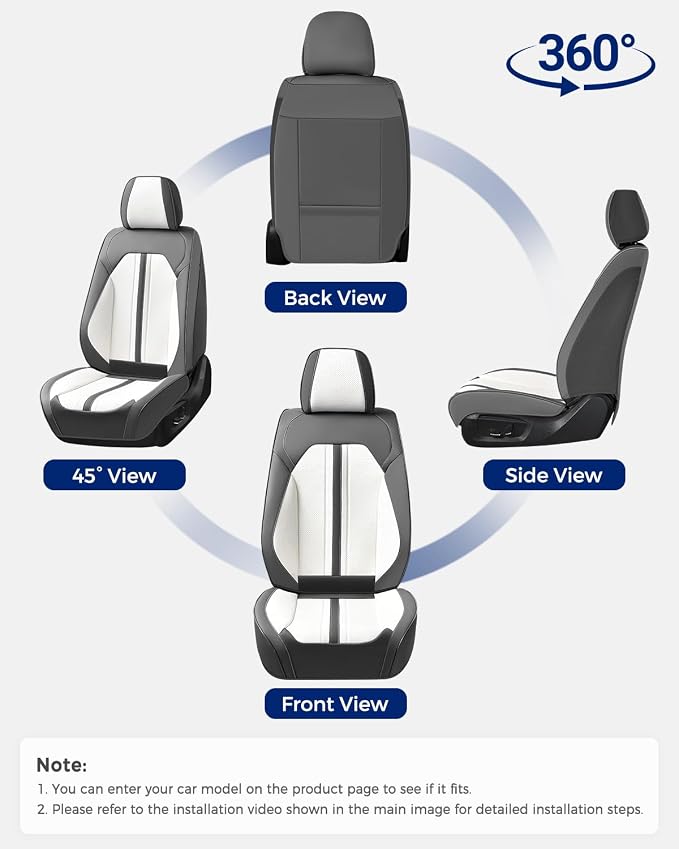 Huidasource Automotive Seat Covers, Luxury Faux Leather Seat Covers Leather, Velcro Adjustable, with Airbags, Child Seat, Cooling＆Heating, Universal Fit for Most Cars, Vans, Trucks, SUVs, Gray＆White - Image 8