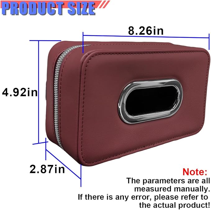 Craedli Car Tissue Holder, Leather Backseat Tissues Box Cover Rectangular Car Napkin Holder for 100-150 Tissues Organizer, Large Napkin Case Auto Headrest Hanging Mask Dispenser for SUV Sedan (Red) - Image 2
