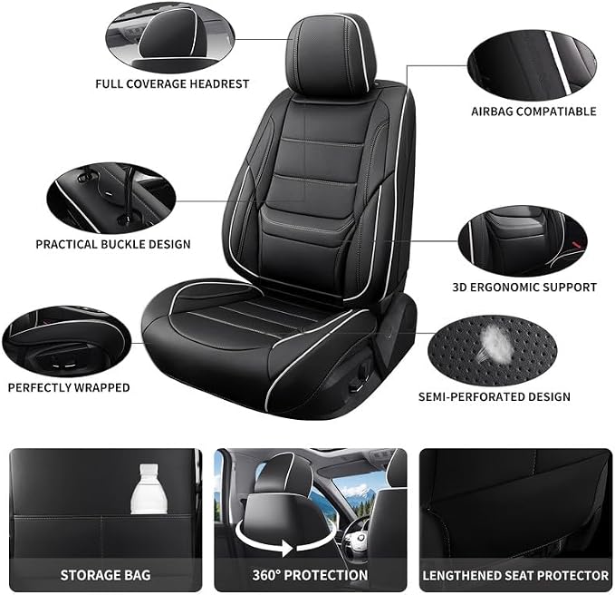 Car Seat Covers Full Set Custom Fit For Lexus GX460 2008-2023, Black&White | Lumbar Support, Premium Faux Leather, Breathable, Anti-Slip, Airbag Compatible, Waterproof, Car Seat Protectors, 2 Row-5Seat - Image 3