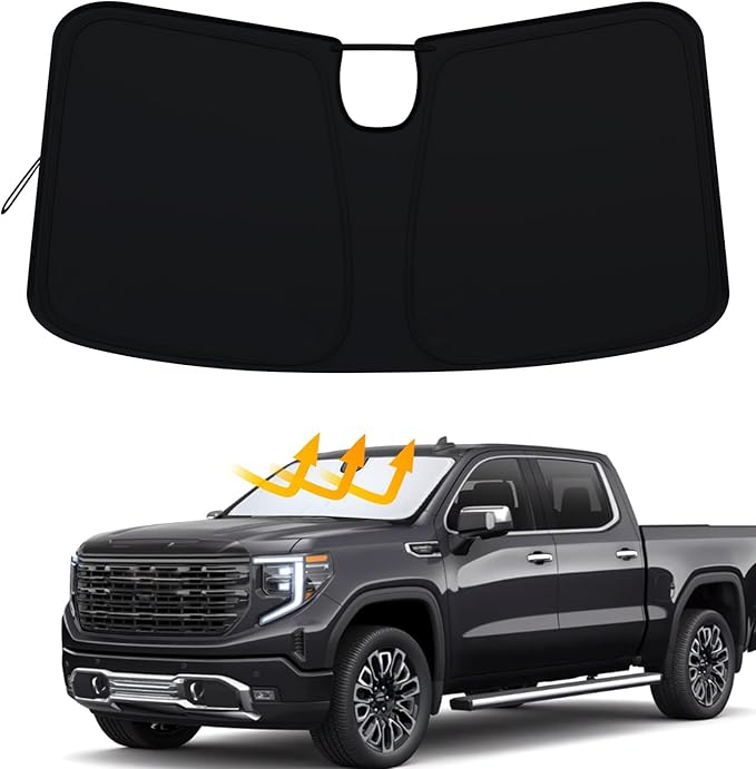 Windshield Sun Shade for 2022-2026 Refreshed Chevy Silverado 1500/GMC Sierra 1500, 2024-2026 Silverado/Sierra 2500HD 3500HD Front Windshiled Sun Visor UV Protection Foldable Sunshade by PIMCAR