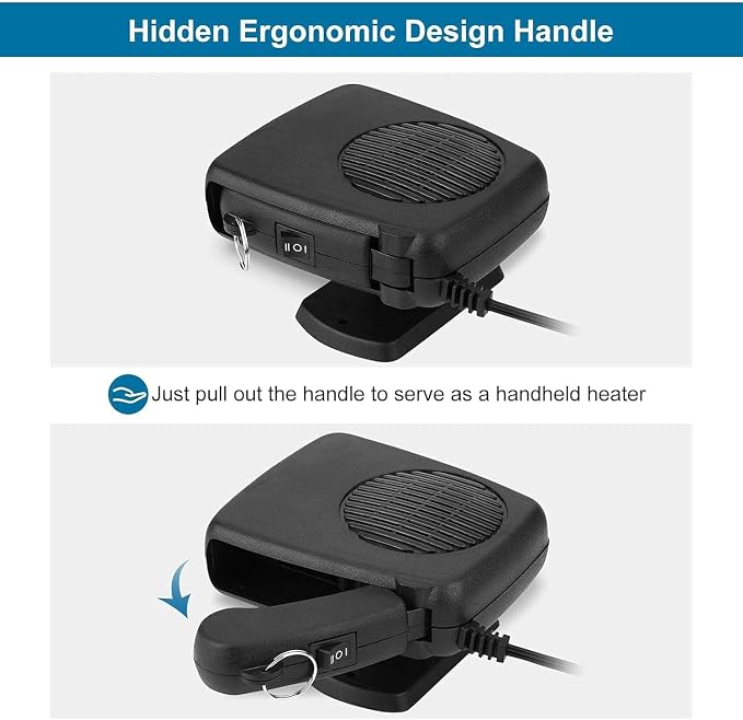 Car Fan - Portable Car Heater and Cooler with 360° Rotatable Base, 12V Car Heater 150W, Quick Defrosting & Demisting for Windshield, Universal for Truck/SUV/Car (Cigarette Lighter Plug) - Image 4