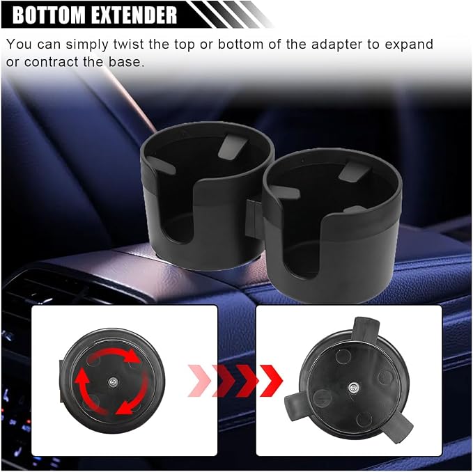 Car Double Cup Holder Extender, 2-in-1 Car Cup Holder Adapter with Adjustable Base, Universal Multifunctional Cup Holder Organizer for Beverage, Snack, Cup, Bottle Storage (Black) - Image 5