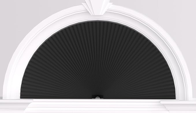 Myshade Arch Window Shades Half Circle Blackout Cellular Shades Cordless No Drill Blinds for Windows Half Moon Honeycomb Fabric No Tools Room Darkening Shades Easy Install (1PCS Black 48" W X 24" H) by MYSHADE