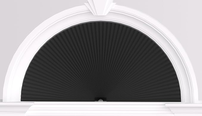 Myshade Arch Window Shades Half Circle Blackout Cellular Shades Cordless No Drill Blinds for Windows Half Moon Honeycomb Fabric No Tools Room Darkening Shades Easy Install (1PCS Black 96" W X 48" H) by MYSHADE