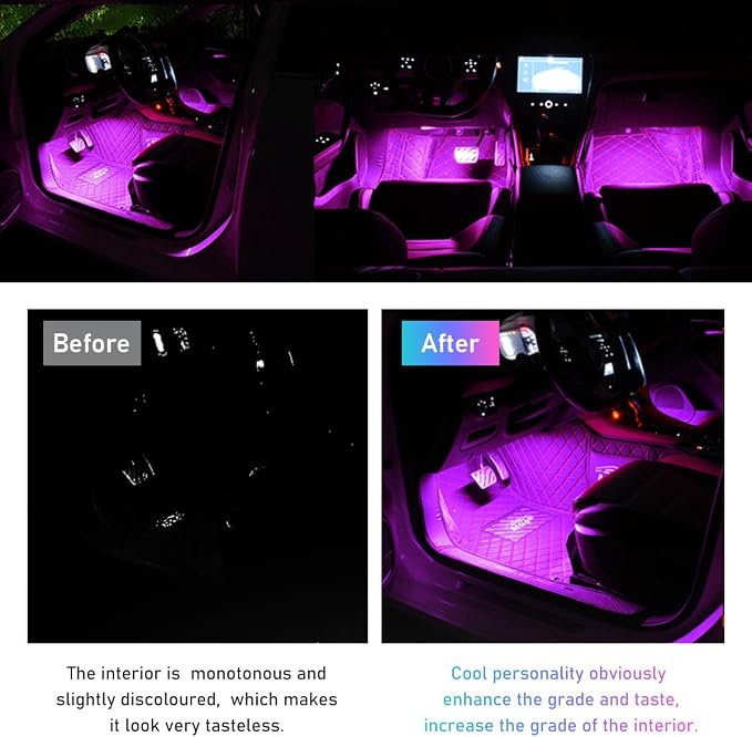 Ohleats Car LED Strip Light, 48 LED RGB Auto Interior Atmosphere Lights, Cigarette Lighter Under Dash Ambient Night Light, Interior Lamp Lighting Kit (Pink Purple, Cigarette Lighter) - Image 5