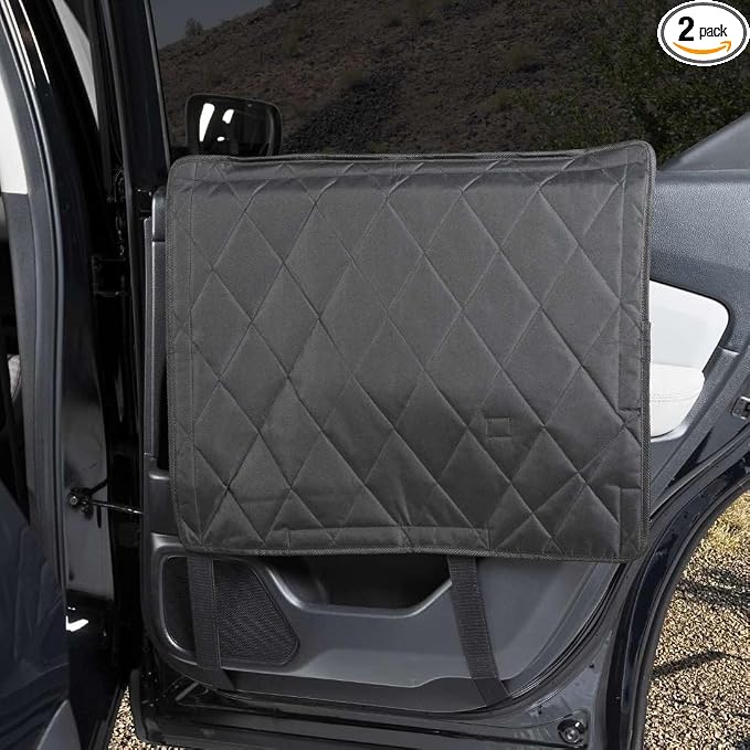 4Knines Heavy-Duty Car Door Protector for Dogs, Waterproof Large Black | 24"W x 20"L; set of two door guards with top and bottom attachment points for secure fit; installs in 60 seconds. by 4Knines