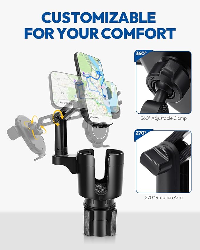 2-in-1 Cup Holder Cell Phone Holder,Adjustable 360° Rotation Universal Phone Holder Fits 4.0-7.0" Devices, Compatible with 12-40 oz Bottles - Image 6