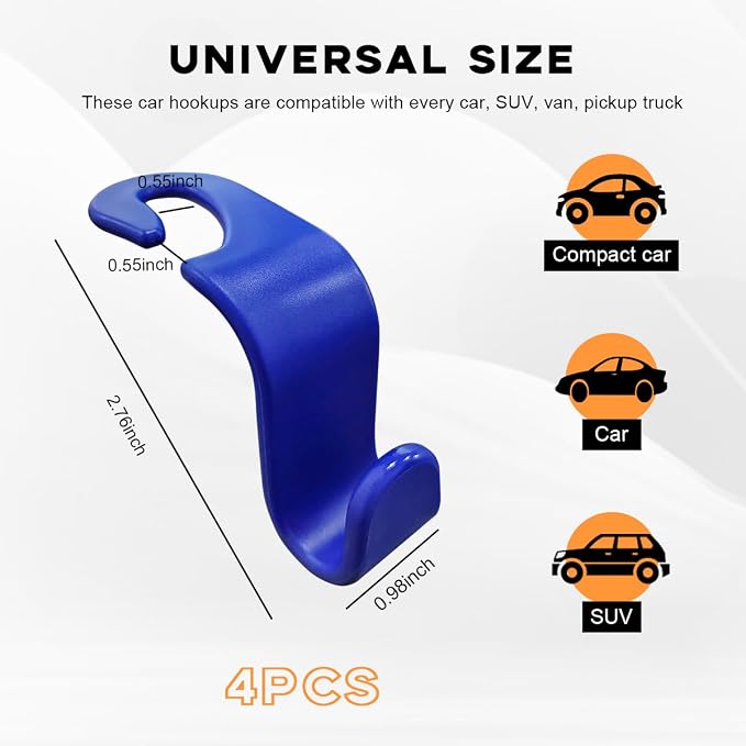 povtii 4PCS Car Seat Headrest Hook, Auto Back Seat Hanging Storage Organizer, Vehicle Seatback Hanger Holder for Purse Handbag Coat Umbrella, Universal Interior Car Accessories (Dark Blue) - Image 2