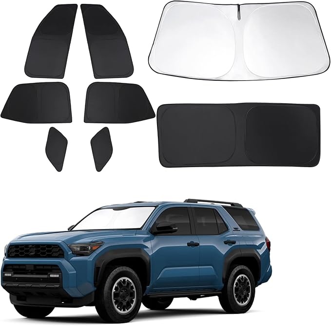 Windshield Sun Shade Car Windshield Foldable Full Windows Coverage Custom Fit for Toyota 4Runner 2025 2026 Accessories Car Window Shades Block Sun UV Rays 8PCS by FannycCargoCover