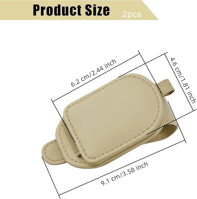Sunglass Holder for Car Visor, Magnetic Leather Eyeglass Holder, Universal Car Sunglass Organizer Visor Accessories for SUV Truck Pickup, 2 Pack (Beige) - Image 2