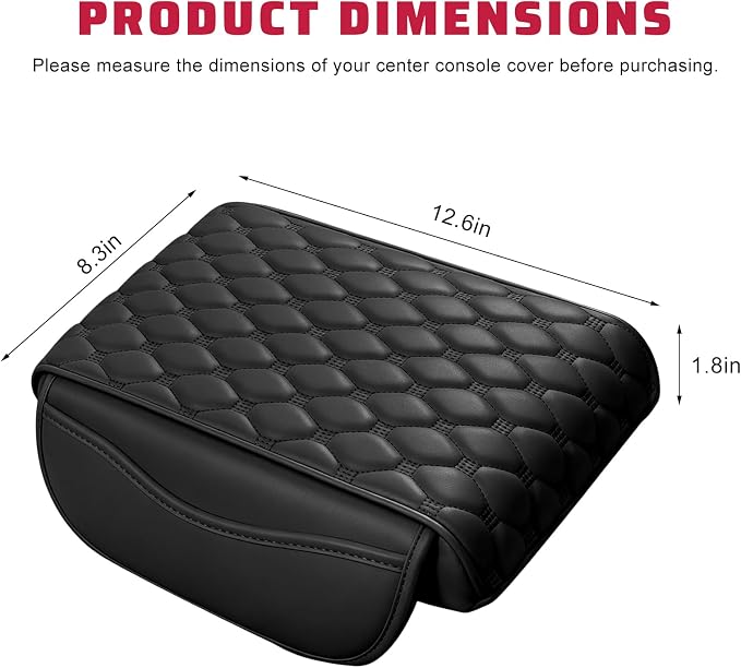 Car Center Console Cover, Memory Foam Auto Armrest Cushion Center Console Pillow Pad with Side Pockets, Anti-Scratch Leather Elbow Pillow Armrest Seat Box Protector for Most Cars (Black) - Image 2