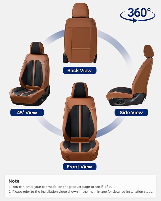 Huidasource Front Car Seat Cover, Luxury Faux Leather Car Seat Covers Front Seats, Fit Airbags, Seatbelt Buckles, Perforation, Cooling＆Heating, Universal Fit for Most Cars Vans Trucks SUVs Brown＆Black - Image 7