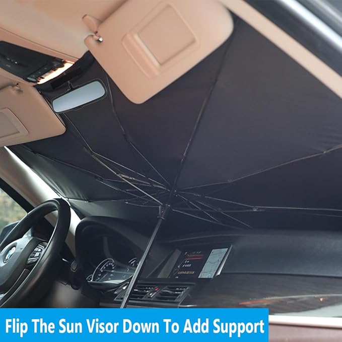 Windshield Sun Shade 2025 Car Accessories 100% Blackout Car Front Windsow Shades Umbrella Automotive Sun Visor Block Heat Insulation Protection (Red) - Image 6