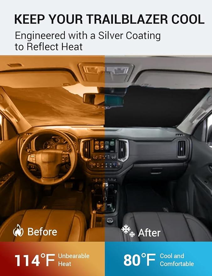 Proadsy Custom Fit Car Windshield Sun Shade for 2021-2026 Chevy Trailblazer | 240T Heat Shield, Drops Temp 54°F, Blocks 99% UV, Prevents Dashboard Cracking, Summer Parking & Beach Trips, Easy Twist-Fold - Image 3