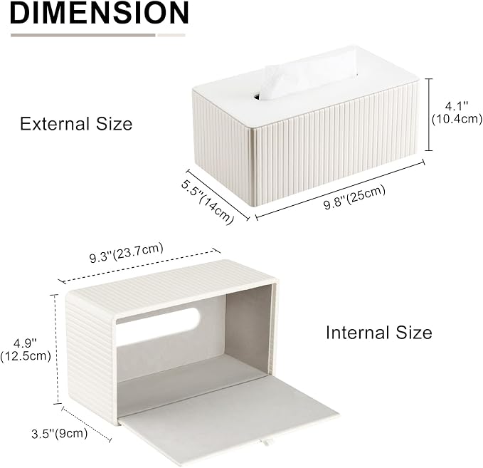 KINGFOM PU Leather Tissue Box Cover Rectangular Tissue Box Holder with Magnetic Bottom, Napkin & Facial Tissue Holder Dispenser for Home, Office for Standard 120-count/160-count (2-Ply) White Stripe - Image 3