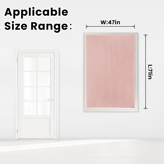 Self Adhesive Blackout Curtains- Stick on Curtains Shades Window Blinds Curtains No Rod Needed Easy to Hang Curtain, Use for Bedroom, Living Room,Roman Shades, 47" W X 71" L, Pink, 1 Panel - Image 7