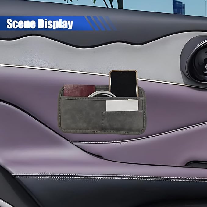 Car Seat Side Pocket Organizer, Suede Auto Door Storage Pouch, Mini Self-Adhesive Car Console Organizer, Universal Vehicle Cell Phone Holder for Key, Pen, Sunglasses(Gray) - Image 6