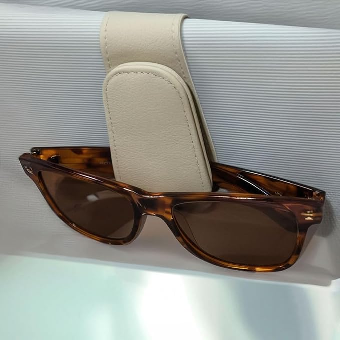 EldHus Car Sunglass Holder for Visor, Magnetic Car Eyeglass Holder Clip, Universal Vehicle Sunglasses Eyeglasses Mount, 1 Pack Beige - Image 2