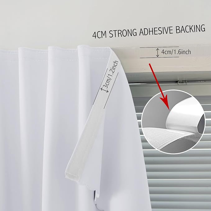 self Adhesive Curtains Portable Blackout Curtain Simple and Easy to Install Bedroom Window Thermal Lnsulated Kitchen Room Darkening Black Small Drapes, 47" W X 59" L, White, 1 Panel - Image 7