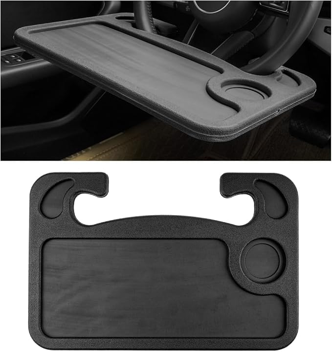 Car Steering Wheel Desk, Multifunctional Auto Seat Stand Trays for Eating and Working, Double Sided Design Steering Wheel Table Desk for Laptop, Food, Car Accessories (Black) by Sylvil