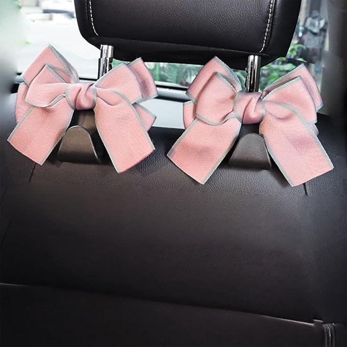 Mandark 2PCS Bow Car Headrest Hooks for Bags, Pink Line | PVC construction, clip-on installation keeps items off the floor, fits most cars, SUVs, and trucks, car interior accessories - Image 4