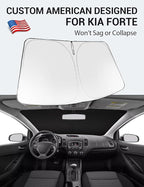 Proadsy Custom Fit 2014-2018 Kia Forte Windshield Sun Shade, Blocks Heat | 240T Heat Shield, Drops Temp 54°F, Blocks 99% UV, Prevents Dashboard Cracking, Summer Parking & Beach Trips, Easy Twist-Fold - Image 2