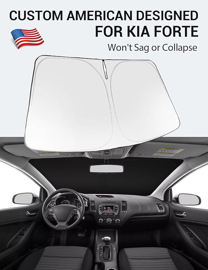 Proadsy Custom Fit 2014-2018 Kia Forte Windshield Sun Shade, Blocks Heat | 240T Heat Shield, Drops Temp 54°F, Blocks 99% UV, Prevents Dashboard Cracking, Summer Parking & Beach Trips, Easy Twist-Fold - Image 2