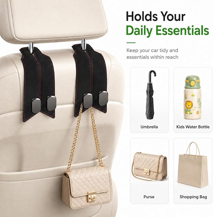 2 Pack Car Headrest Hooks for Purses, Classic Black - Image 6