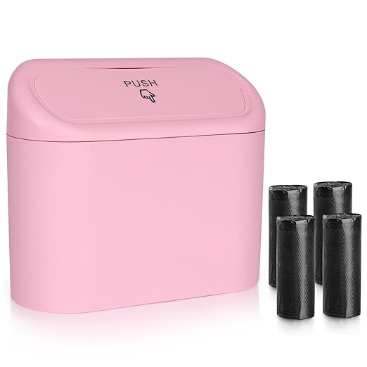 Accmor Car Trash Can with Lid, Leakproof Vehicle Garbage Organizer Holder Bin with 60 Pack Trash Bags, Mini Auto Dustbin Accessories Storage Container for Vans, SUVs, Office (Pink) by Accmor