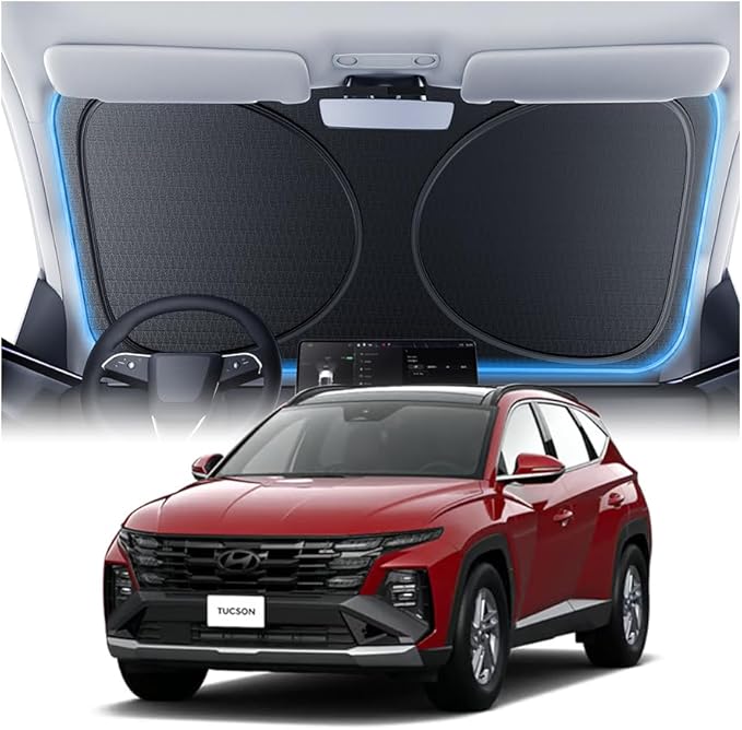 Windshield Sun Shade for Hyundai Tucson/Kona 2005-2026, 100% UV Block & Heat Insulation, Custom Fit Sunshade, Foldable Car Sunshade with Storage Bag, Summer Car Accessory by Amadaw
