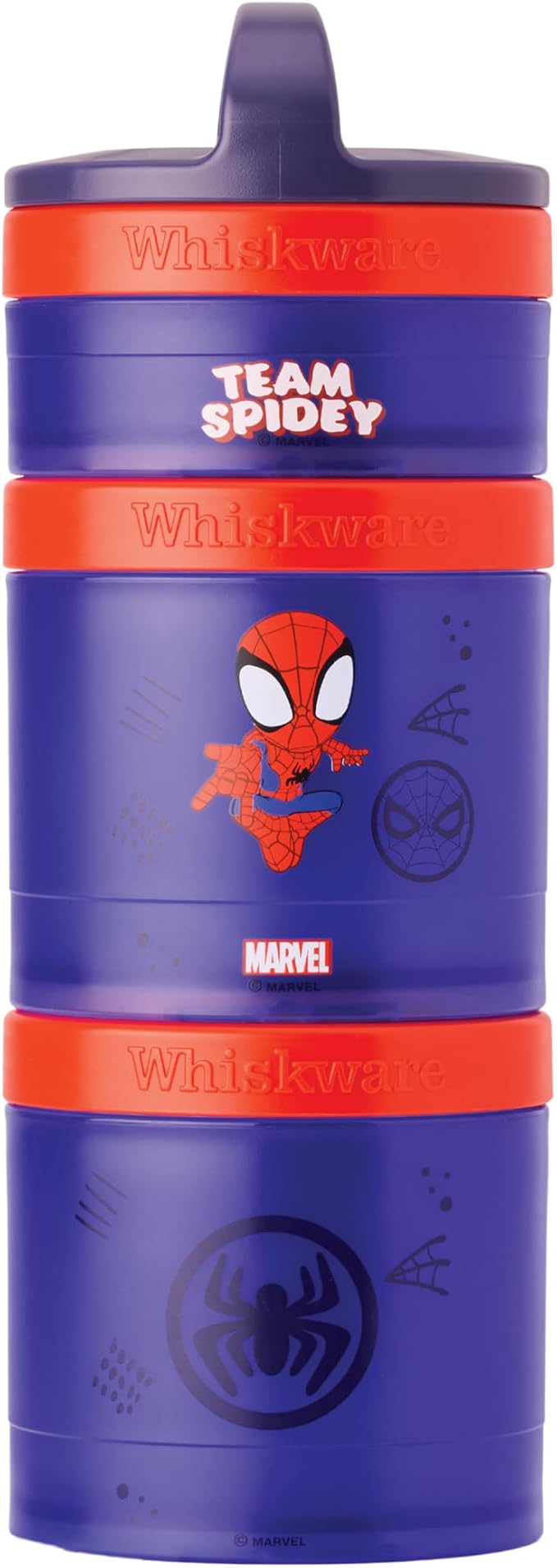 Whiskware Spider-Man Team Spidey Stackable Snack Containers for Babies, Kids, and Toddlers, 3 Stackable Snack Cups for School or Travel, Cupholder Friendly, Peter Parker by Whiskware