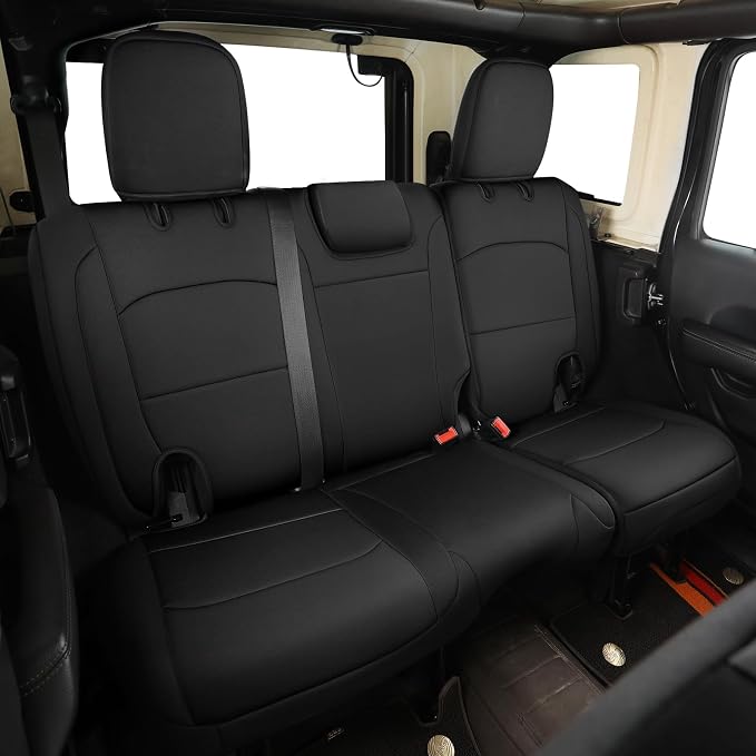 GIANT PANDA Neoprene Seat Covers for Jeep Wrangler JL 4-Door (2018-2026), Neoprene Waterproof Seat Covers W/O Armrest Cover, Foam Padded for Full Set (Black) - Image 8