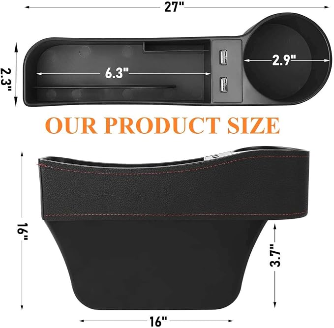 Car Seat Gap Organizer,Premium Console Side Pocket with 2 USB Charging,Leather Storage Box,Multifunctional with Dual USB Charging,Cup Holder,Car Seat Gap Filler,for Cellphones Wallet Coin Key (2 Pack) - Image 4